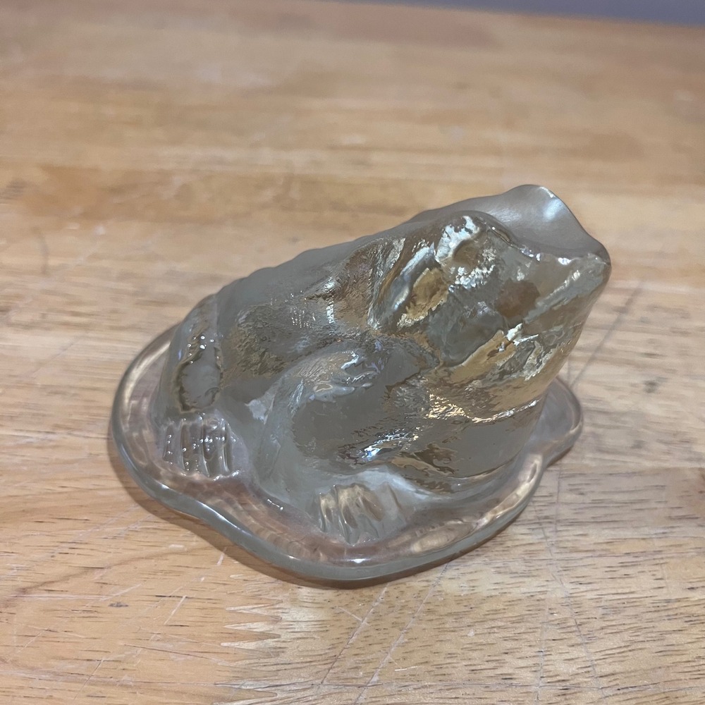 Viking Glass Frog Toad‎ Figurine Clear Frosted Satin Art Glass Paperweight MCM